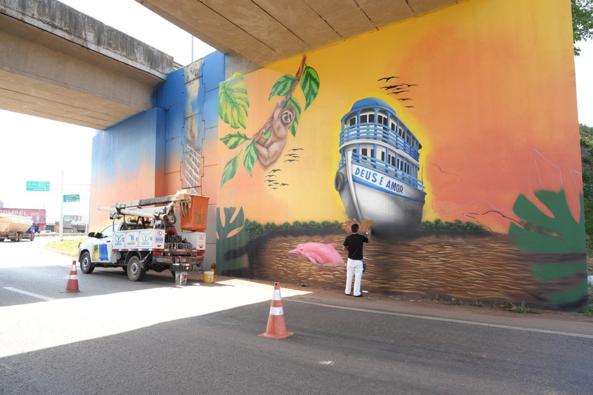 Viaduto do Trevo do Roque ganha arte inspirada na Amazônia e na história de Porto Velho